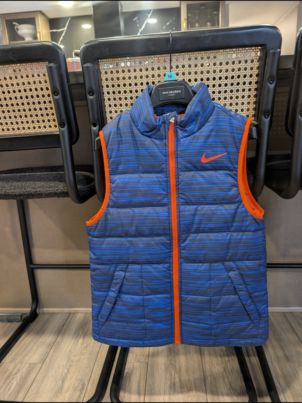 Nike Kids Blue Puffer Vest with Orange Trim